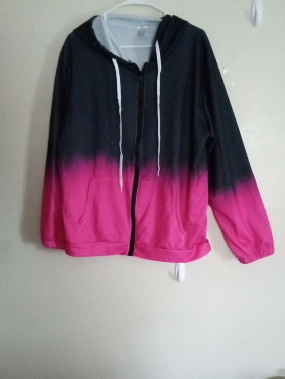 Ombre Black and Pink Zip Up Hooded Wind Breaker